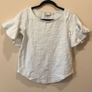 9-HI5-STCL white flare short sleeve blouse